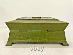 Vintage Handmade Wooden Brass Work Cracking Paint Cash Jewelry Storage Box