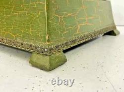 Vintage Handmade Wooden Brass Work Cracking Paint Cash Jewelry Storage Box