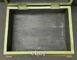 Vintage Handmade Wooden Brass Work Cracking Paint Cash Jewelry Storage Box