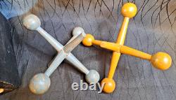 Vintage Handmade Wooden Jacks Set Large Dice Style Storage Box Vintage Handmade Wooden Jacks Set Large Dice Style Storage Box