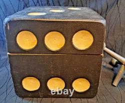 Vintage Handmade Wooden Jacks Set Large Dice Style Storage Box