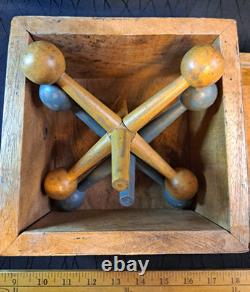 Vintage Handmade Wooden Jacks Set Large Dice Style Storage Box