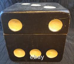 Vintage Handmade Wooden Jacks Set Large Dice Style Storage Box