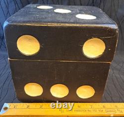 Vintage Handmade Wooden Jacks Set Large Dice Style Storage Box Vintage Handmade Wooden Jacks Set Large Dice Style Storage Box