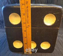 Vintage Handmade Wooden Jacks Set Large Dice Style Storage Box