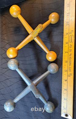 Vintage Handmade Wooden Jacks Set Large Dice Style Storage Box