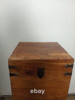 Vintage Handmade Wooden Keepsake Box Treasure Chest With Iron Handles & Nailheads
