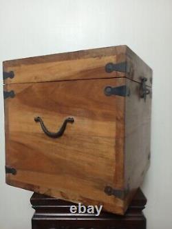 Vintage Handmade Wooden Keepsake Box Treasure Chest With Iron Handles & Nailheads