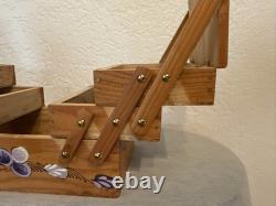 Vintage Handmade Wooden Sewing Box Accordion Tote Hand-Painted Floral