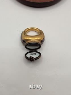 Vintage Handpainted Rochard Limoges Gold Unusual Ring Shaped Trinket Box