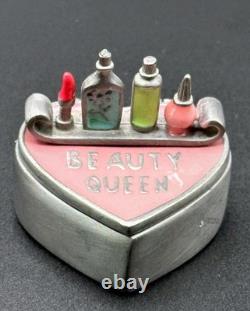 Vintage Heart-Shaped Beauty Queen Trinket Box