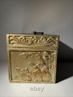 Vintage Heavy Brass-Look Jewelry Box with Hummingbird & Floral Relief