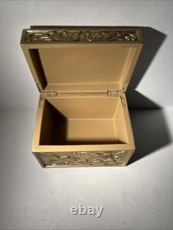Vintage Heavy Brass-Look Jewelry Box with Hummingbird & Floral Relief