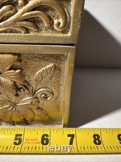 Vintage Heavy Brass-Look Jewelry Box with Hummingbird & Floral Relief