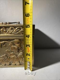 Vintage Heavy Brass-Look Jewelry Box with Hummingbird & Floral Relief