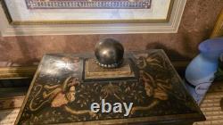 Vintage Hilda Flack Black Gold Finish Hinged Box with Monkeys Flaw