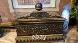 Vintage Hilda Flack Black Gold Finish Hinged Box with Monkeys Flaw