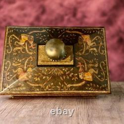 Vintage Hilda Flack Black Gold Finish Hinged Box with Monkeys Flaw