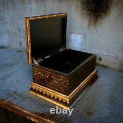 Vintage Hilda Flack Black Gold Finish Hinged Box with Monkeys Flaw