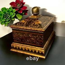 Vintage Hilda Flack Black Gold Finish Hinged Box with Monkeys Flaw