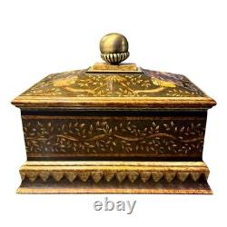 Vintage Hilda Flack Black Gold Finish Hinged Box with Monkeys Flaw