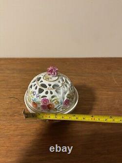 Vintage Hollohaza Porcelain Hungary Open Work Potpourri Floral Trinket Box