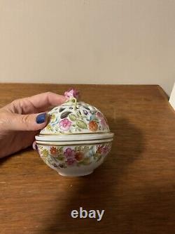 Vintage Hollohaza Porcelain Hungary Open Work Potpourri Floral Trinket Box