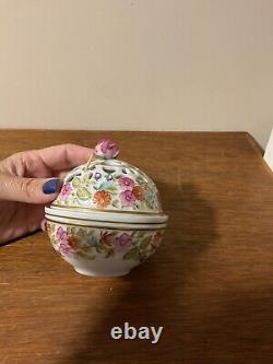 Vintage Hollohaza Porcelain Hungary Open Work Potpourri Floral Trinket Box