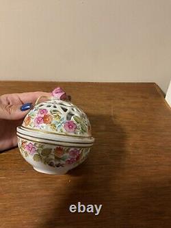 Vintage Hollohaza Porcelain Hungary Open Work Potpourri Floral Trinket Box