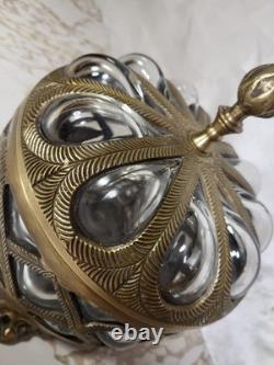 Vintage Hollywood Regency Brass & Bubble Glass Jewelry Casket Footed Box