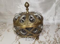 Vintage Hollywood Regency Brass & Bubble Glass Jewelry Casket Footed Box