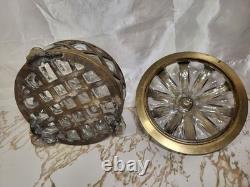 Vintage Hollywood Regency Brass & Bubble Glass Jewelry Casket Footed Box