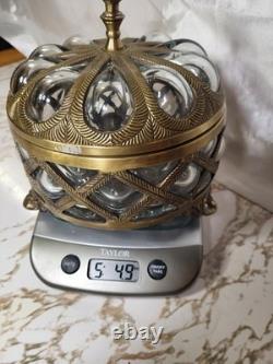 Vintage Hollywood Regency Brass & Bubble Glass Jewelry Casket Footed Box