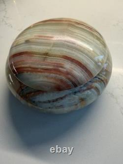 Vintage Honey Onyx (Banded Calcite) Lidded Trinket Box Mid-Century Decor