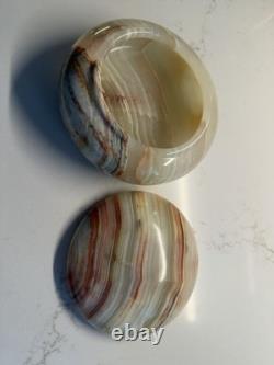 Vintage Honey Onyx (Banded Calcite) Lidded Trinket Box Mid-Century Decor
