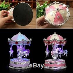 Vintage Horse Carousel Music Box Toy Light Clockwork Musical Birthday Gifts Pink