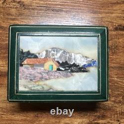 Vintage ITALIAN Mid-Century Mosaic PIETRA DURA Green Leather Box c1950s