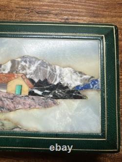 Vintage ITALIAN Mid-Century Mosaic PIETRA DURA Green Leather Box c1950s
