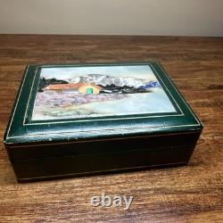 Vintage ITALIAN Mid-Century Mosaic PIETRA DURA Green Leather Box c1950s