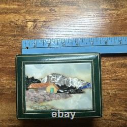 Vintage ITALIAN Mid-Century Mosaic PIETRA DURA Green Leather Box c1950s