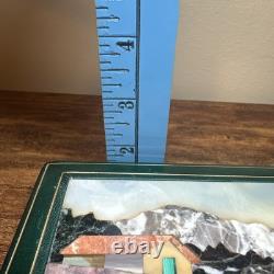 Vintage ITALIAN Mid-Century Mosaic PIETRA DURA Green Leather Box c1950s