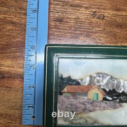 Vintage ITALIAN Mid-Century Mosaic PIETRA DURA Green Leather Box c1950s