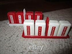 Vintage Ideal Red/White Plastic Toy Bread Box, 2 Canisters & 8 Spices WithHolders