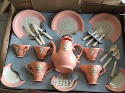 Vintage Ideal Shirley Temple Plastic Pink Tea Set Raised Cameo in box