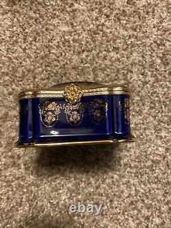 Vintage Imperia Limoges Cobalt Blue & 22k Gold Floral Trinket Box France