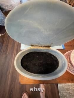 Vintage Incolay Stone Jewelry Boxes Pink And Blue With Double Facing Peacocks