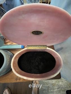 Vintage Incolay Stone Jewelry Boxes Pink And Blue With Double Facing Peacocks