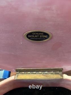 Vintage Incolay Stone Jewelry Boxes Pink And Blue With Double Facing Peacocks