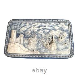Vintage Incolay Stone Nautical Keepsake Box Castle Maritime Scene Pirate Storage