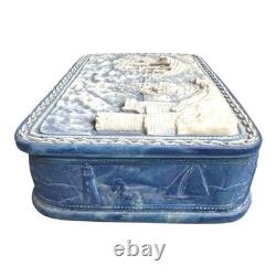 Vintage Incolay Stone Nautical Keepsake Box Castle Maritime Scene Pirate Storage